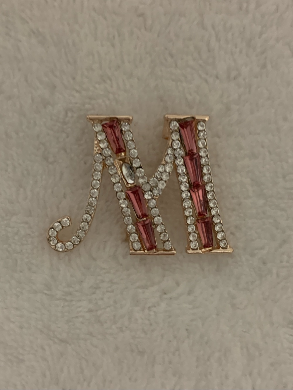 Rhinestone Letter M Brooch
